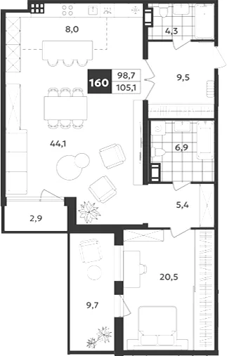 Планировка: Квартира 105 м² в «Дом на Бронницкой»
