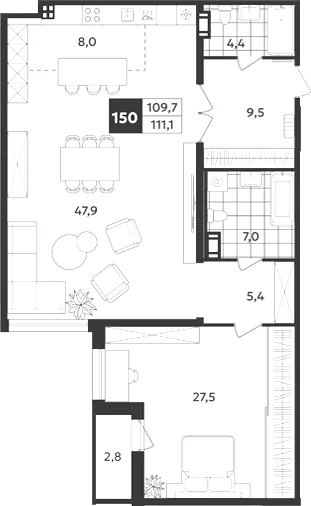 Планировка: Квартира 111 м² в «Дом на Бронницкой»
