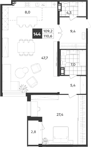 Планировка: Квартира 111 м² в «Дом на Бронницкой»