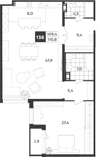 Планировка: Квартира 111 м² в «Дом на Бронницкой»