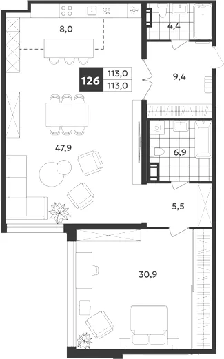 Планировка: Квартира 113 м² в «Дом на Бронницкой»