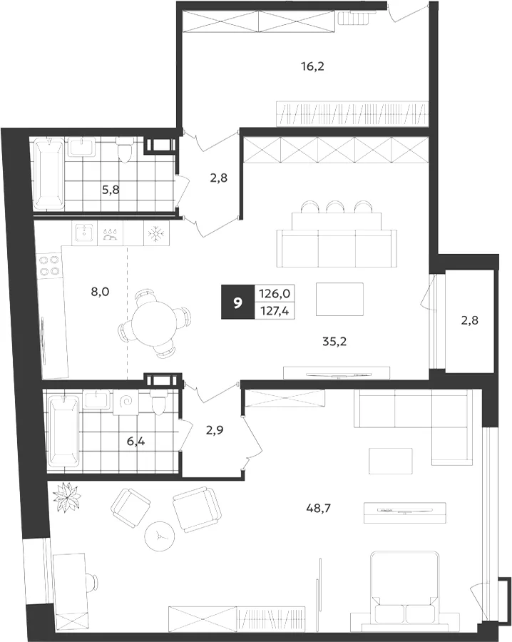 Планировка: Квартира 127 м² в «Дом на Бронницкой»