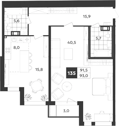 Планировка: Двухкомнатная квартира 93 м² в «Дом на Бронницкой»