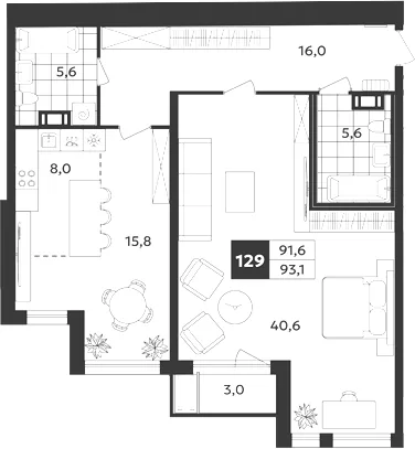 Планировка: Двухкомнатная квартира 93 м² в «Дом на Бронницкой»