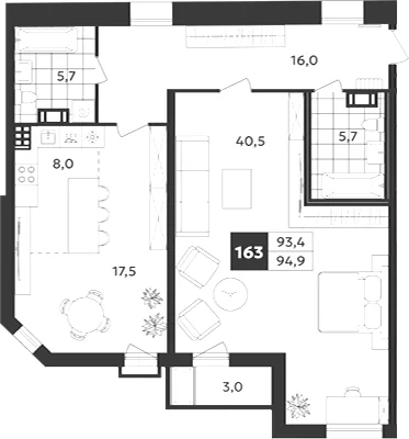 Планировка: Двухкомнатная квартира 95 м² в «Дом на Бронницкой»