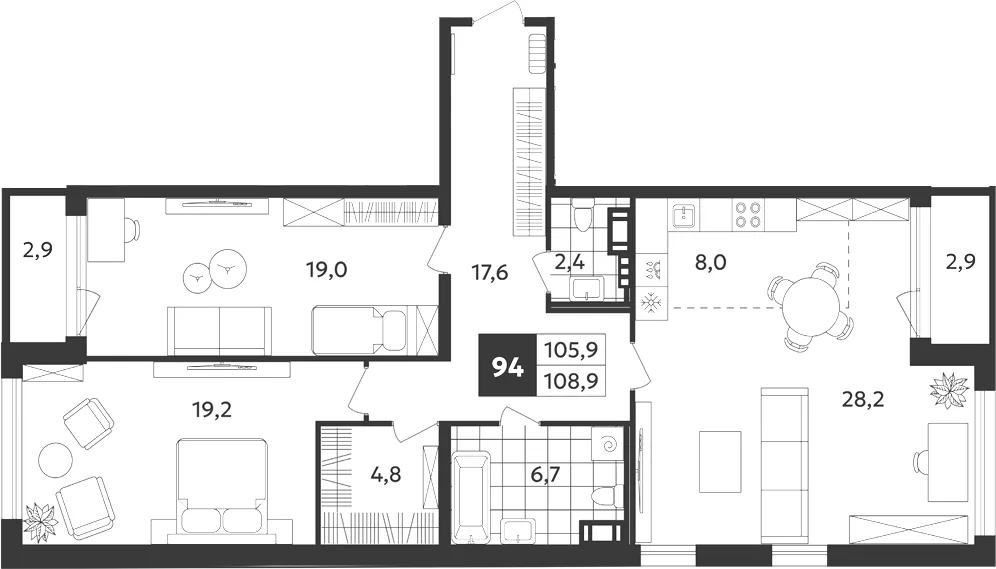 Планировка: Трёхкомнатная квартира 109 м² в «Дом на Бронницкой»