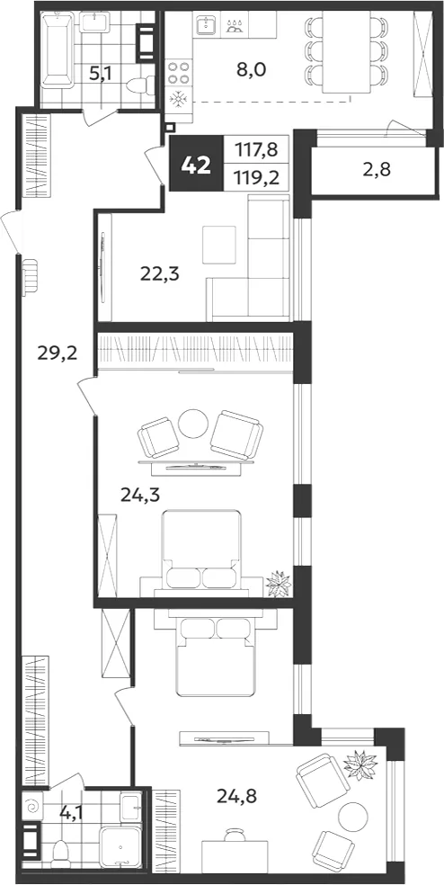 Планировка: Трёхкомнатная квартира 119 м² в «Дом на Бронницкой»