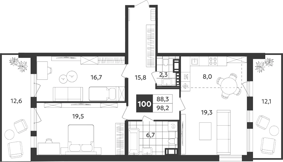 Планировка: Трёхкомнатная квартира 98 м² в «Дом на Бронницкой»