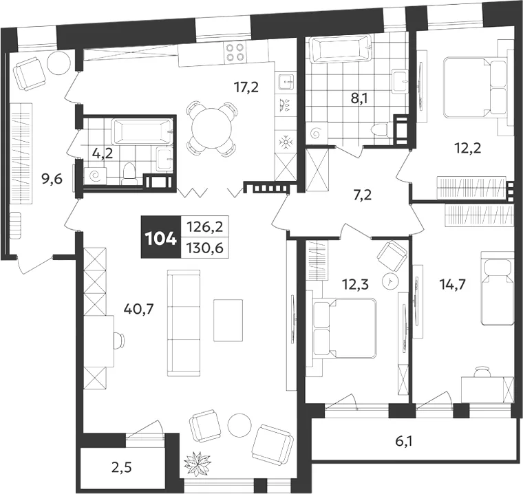 Планировка: Пятикомнатная квартира 130 м² в «Дом на Бронницкой»