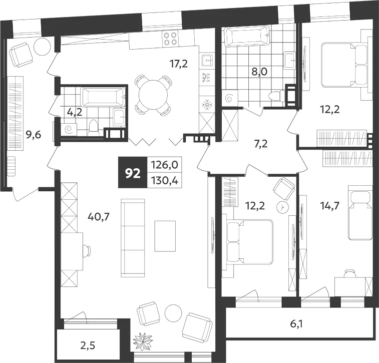 Планировка: Пятикомнатная квартира 130 м² в «Дом на Бронницкой»
