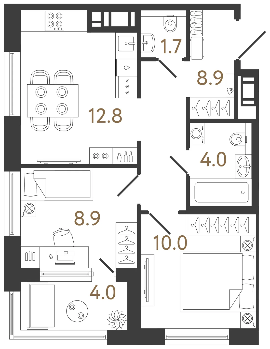 Планировка: Двухкомнатная квартира 46 м² в «Дом Передвижники»