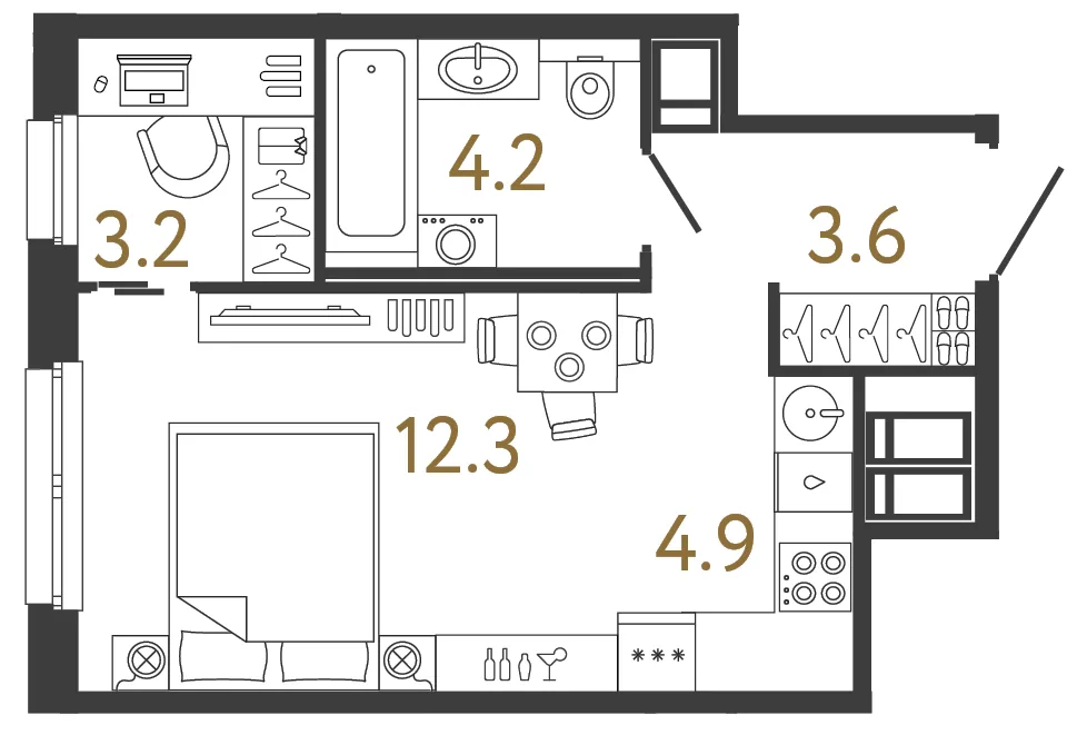 Планировка: Студия квартира 28 м² в «Дом Передвижники»