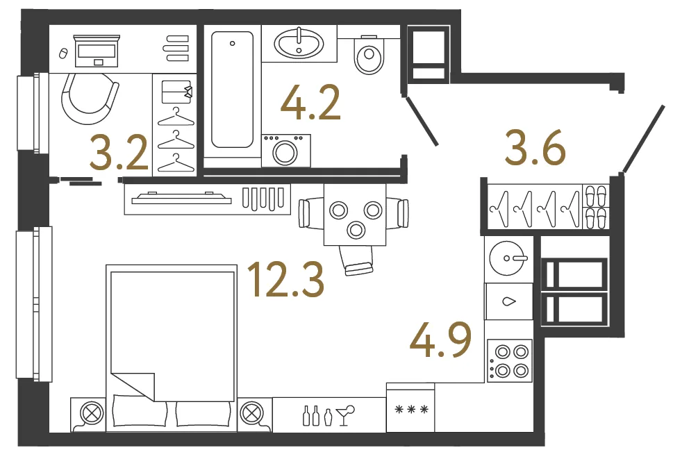 Планировка: Студия квартира 28 м² в «Дом Передвижники»