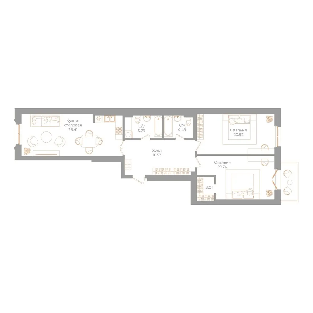 Планировка: Квартира 100 м² в «Фонтанка, 130»