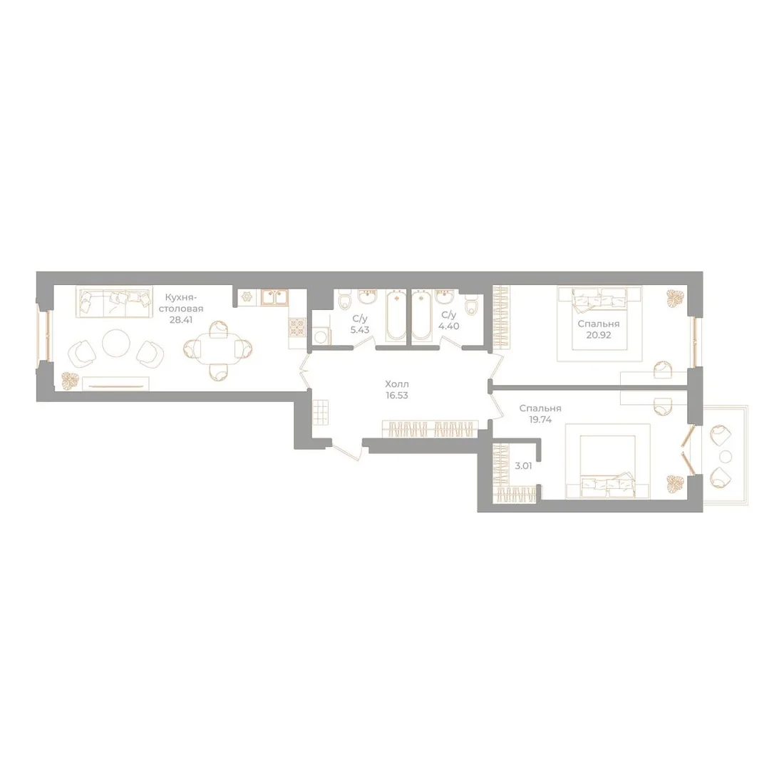 Планировка: Квартира 100 м² в «Фонтанка, 130»