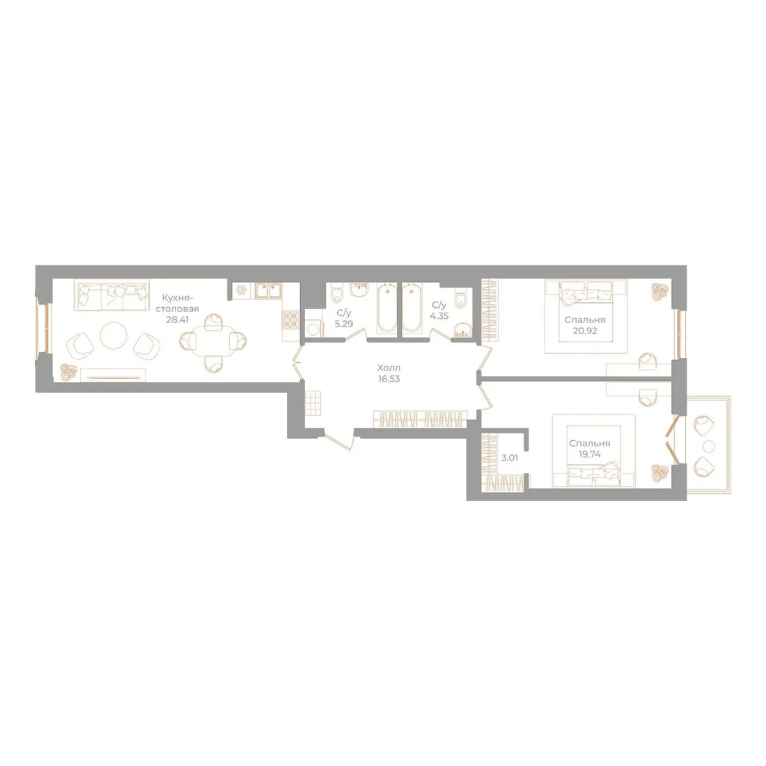 Планировка: Квартира 100 м² в «Фонтанка, 130»