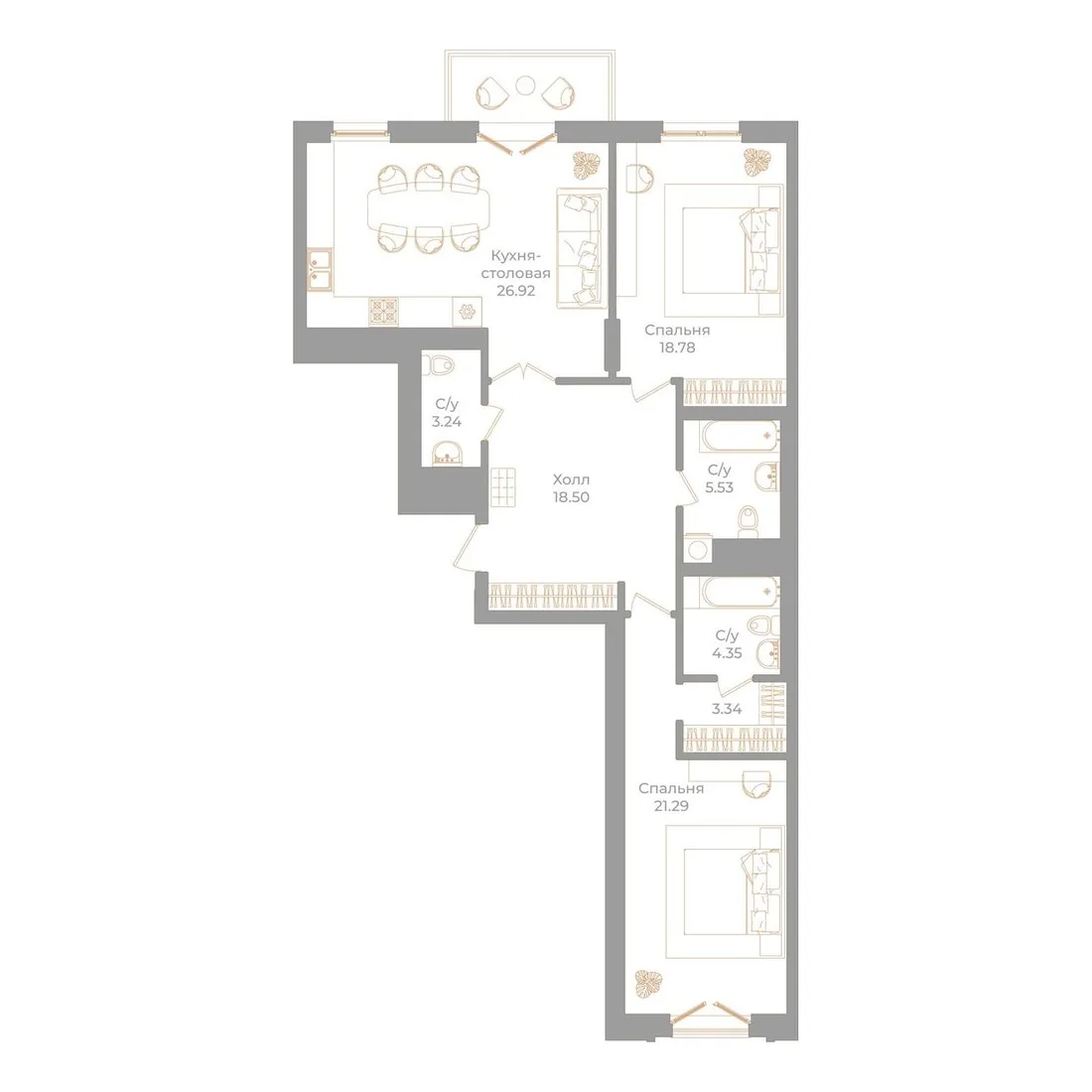 Планировка: Квартира 103 м² в «Фонтанка, 130»