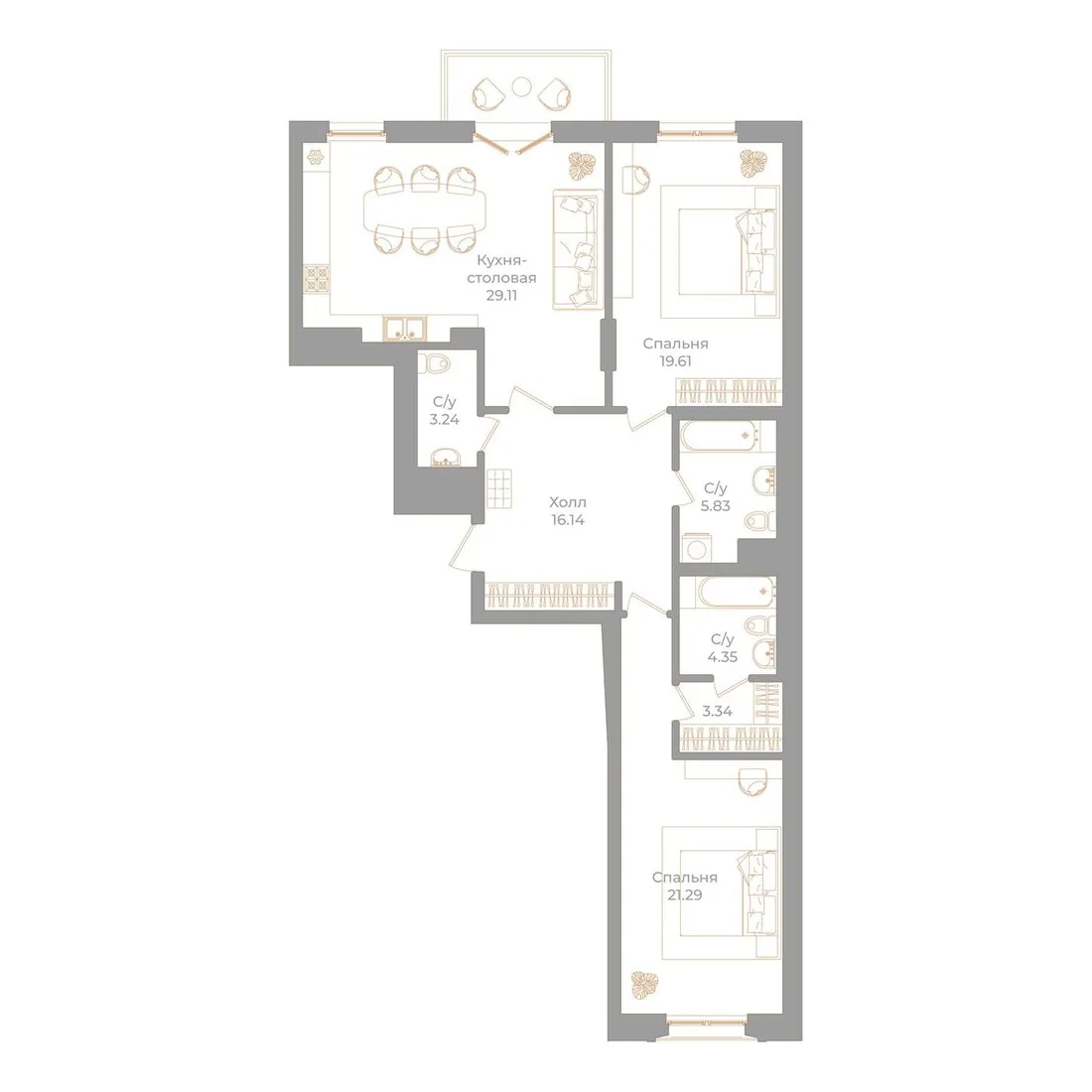 Планировка: Квартира 104 м² в «Фонтанка, 130»