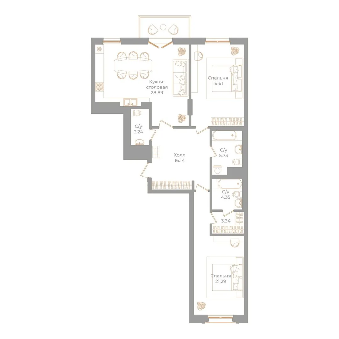 Планировка: Квартира 104 м² в «Фонтанка, 130»