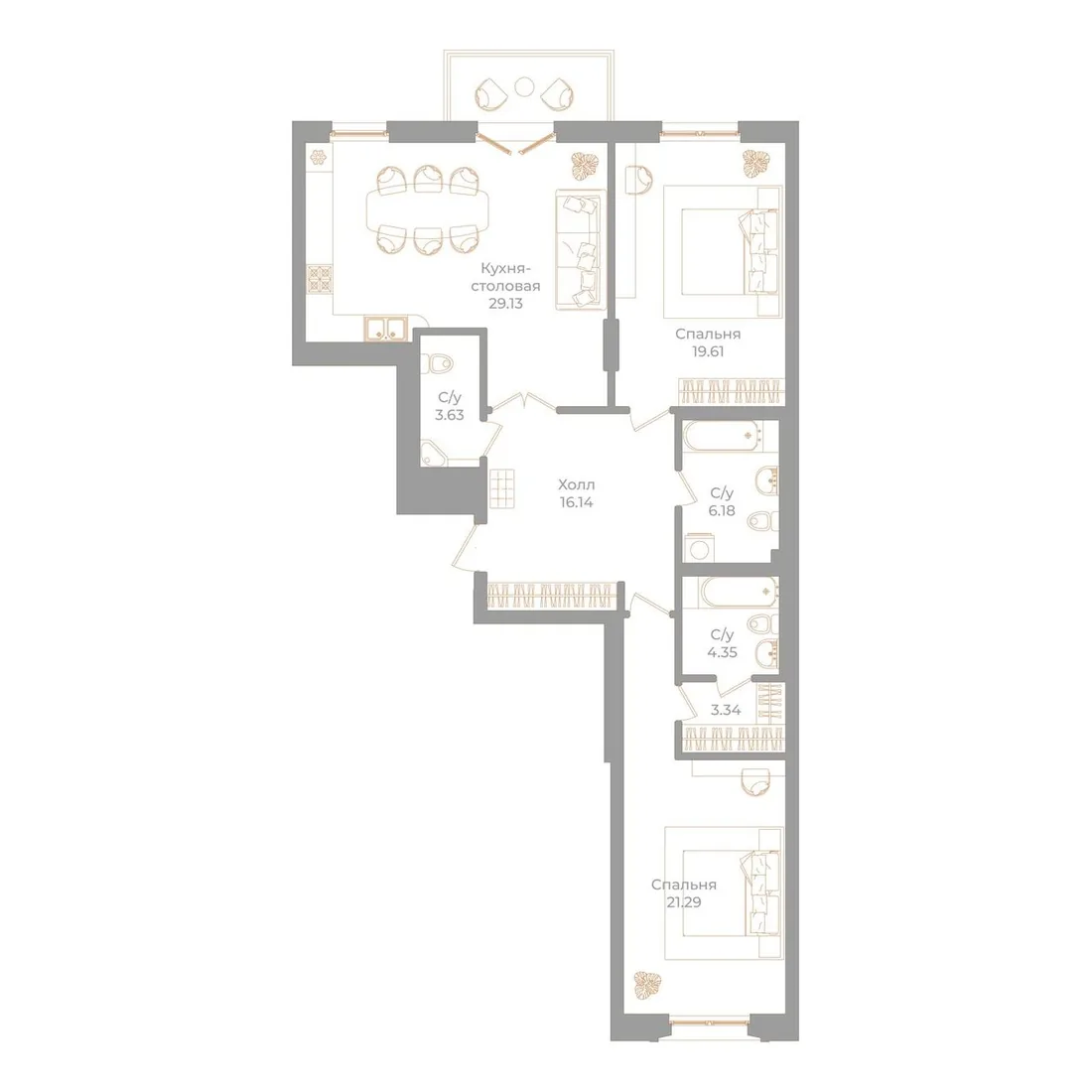Планировка: Квартира 105 м² в «Фонтанка, 130»