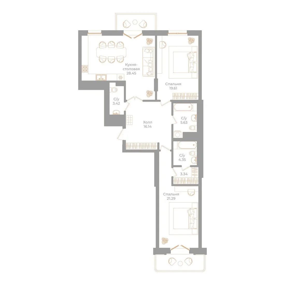 Планировка: Квартира 105 м² в «Фонтанка, 130»