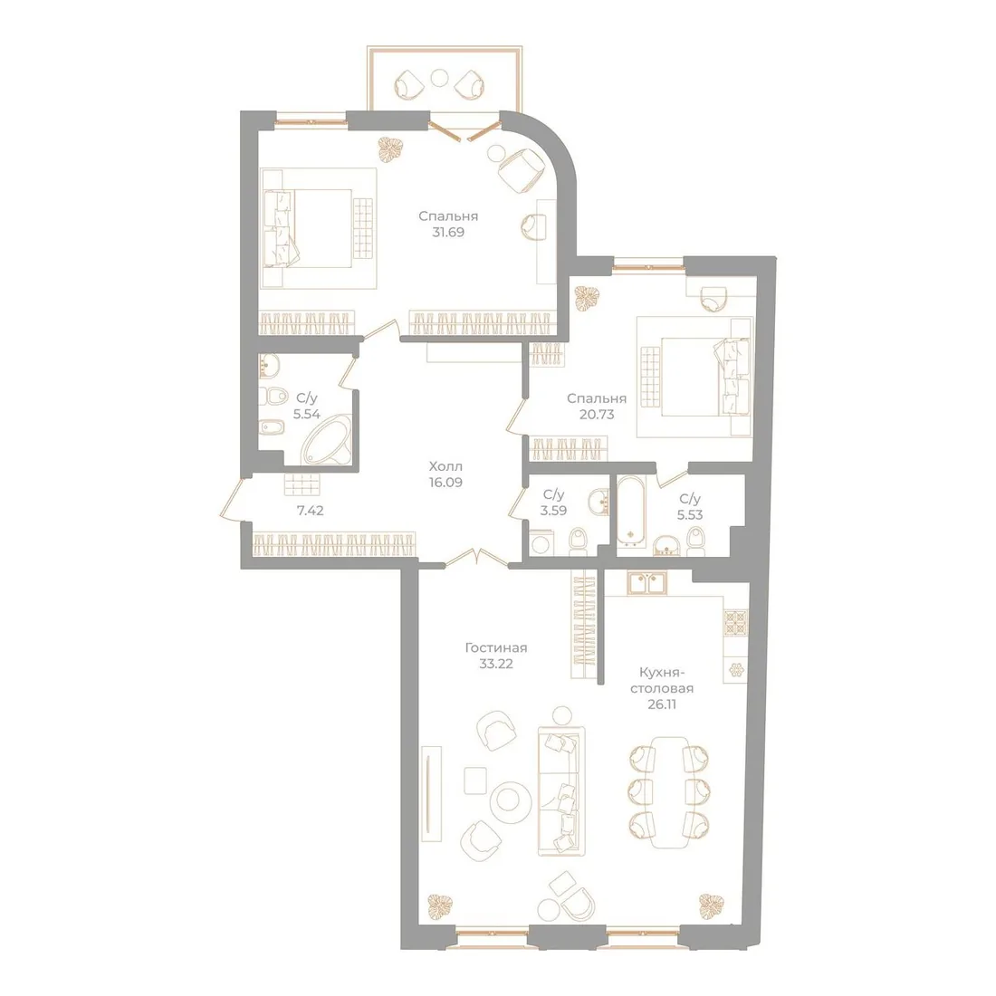 Планировка: Квартира 151 м² в «Фонтанка, 130»