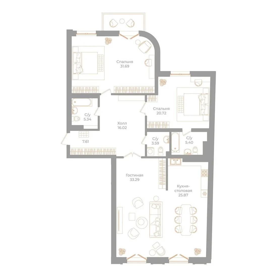 Планировка: Квартира 151 м² в «Фонтанка, 130»