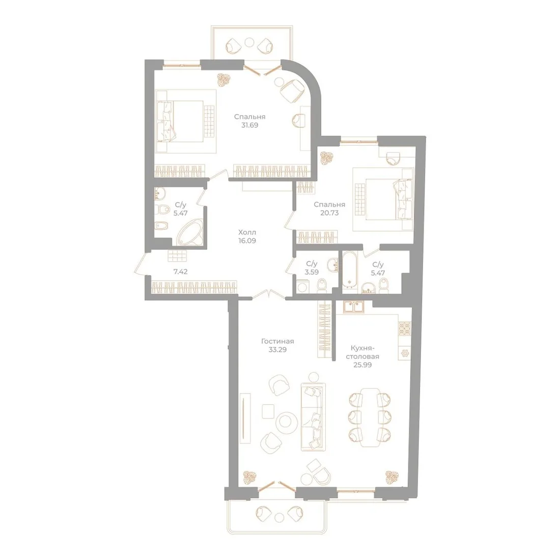Планировка: Квартира 153 м² в «Фонтанка, 130»
