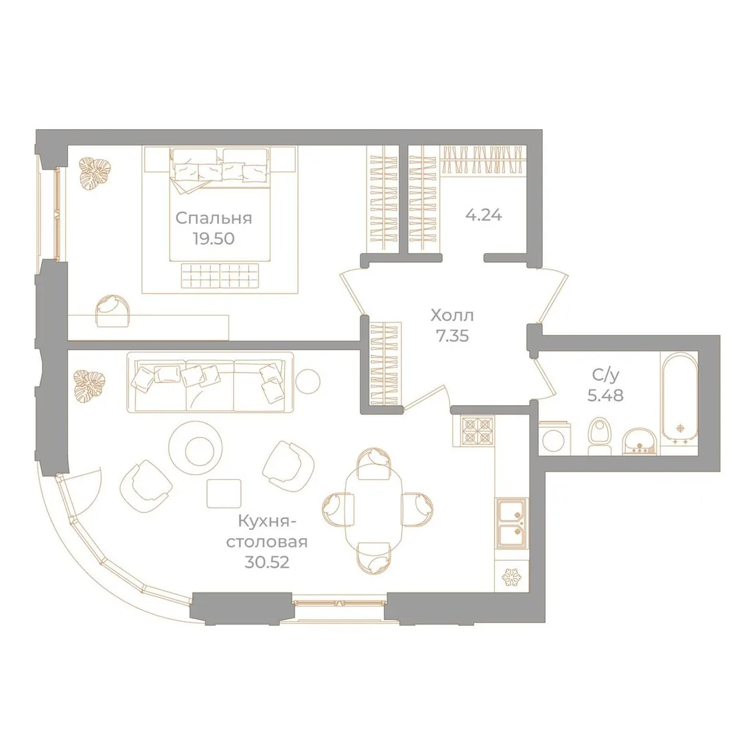 Планировка: Квартира 67 м² в «Фонтанка, 130»