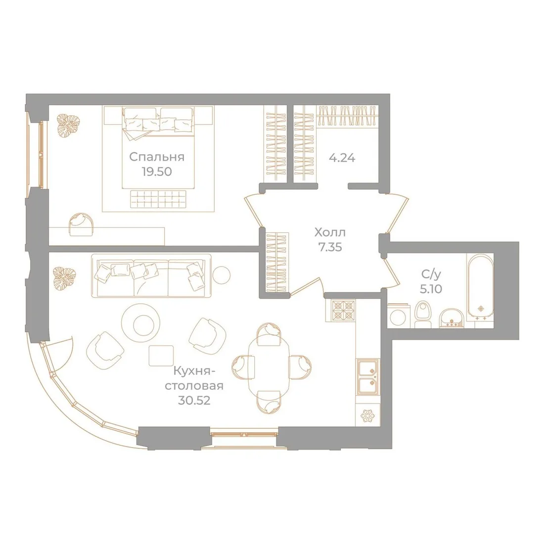Планировка: Квартира 67 м² в «Фонтанка, 130»