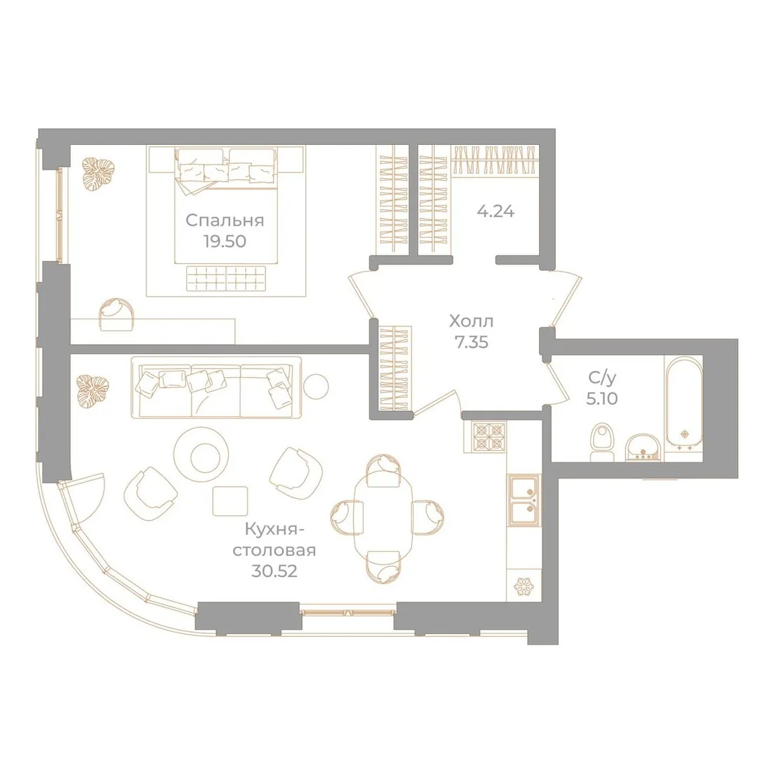 Планировка: Квартира 67 м² в «Фонтанка, 130»