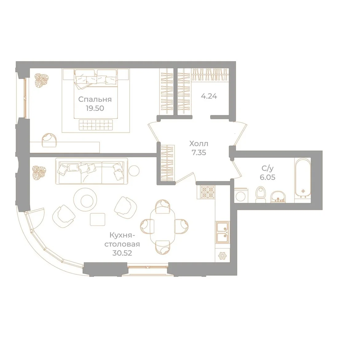 Планировка: Квартира 68 м² в «Фонтанка, 130»