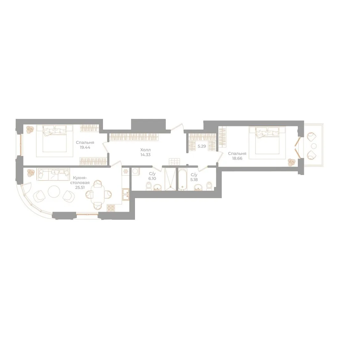 Планировка: Квартира 96 м² в «Фонтанка, 130»