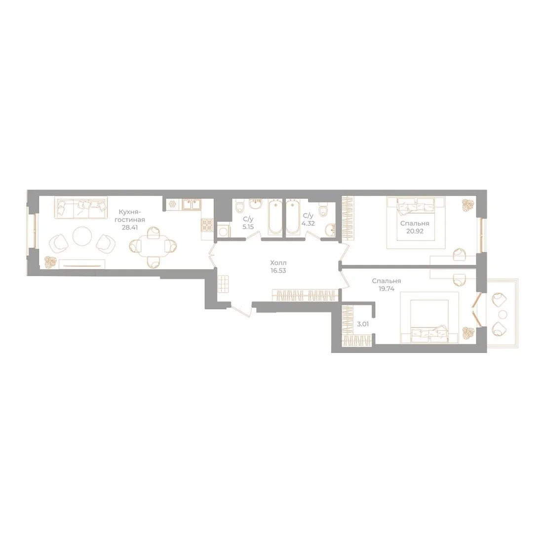 Планировка: Квартира 99 м² в «Фонтанка, 130»