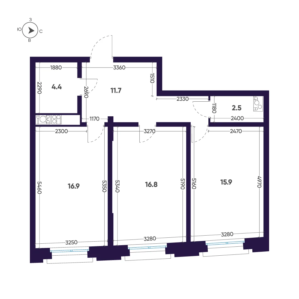 Планировка: Двухкомнатная квартира 68 м² в «Мариинка Deluxe»