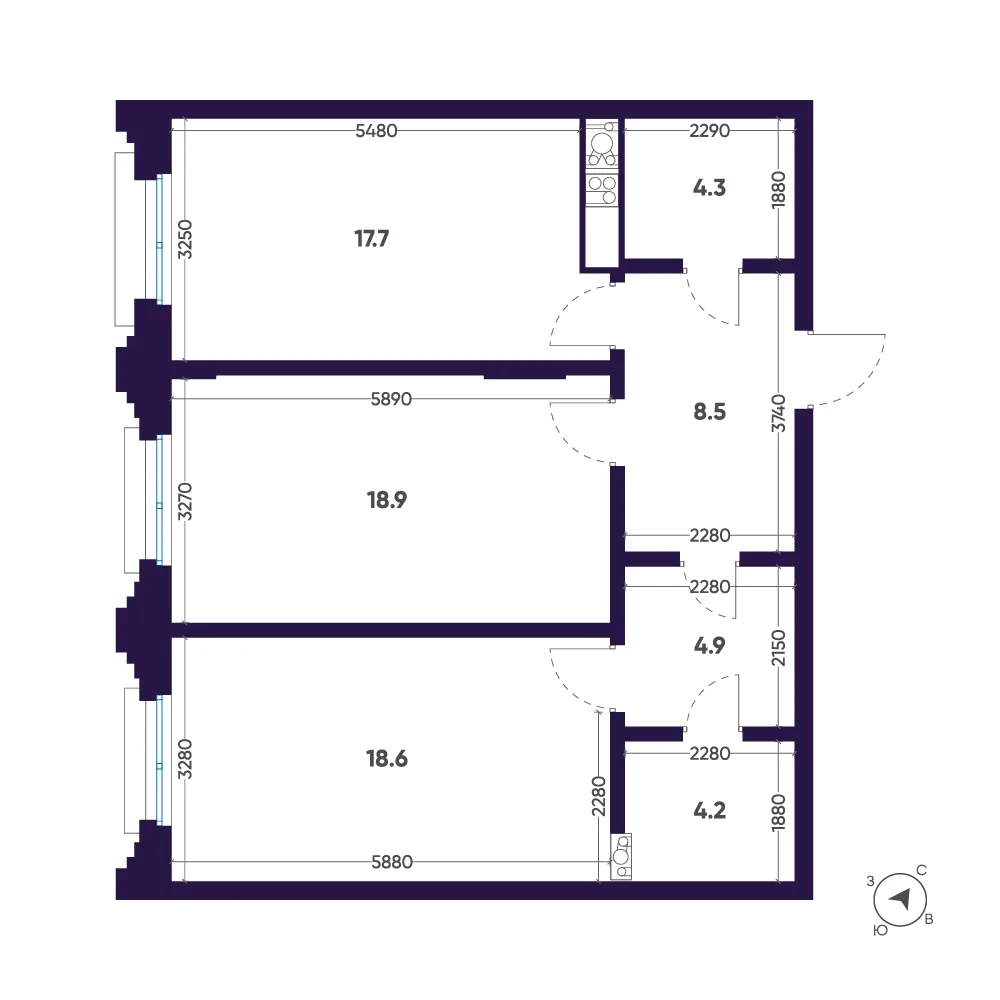 Планировка: Двухкомнатная квартира 77 м² в «Мариинка Deluxe»