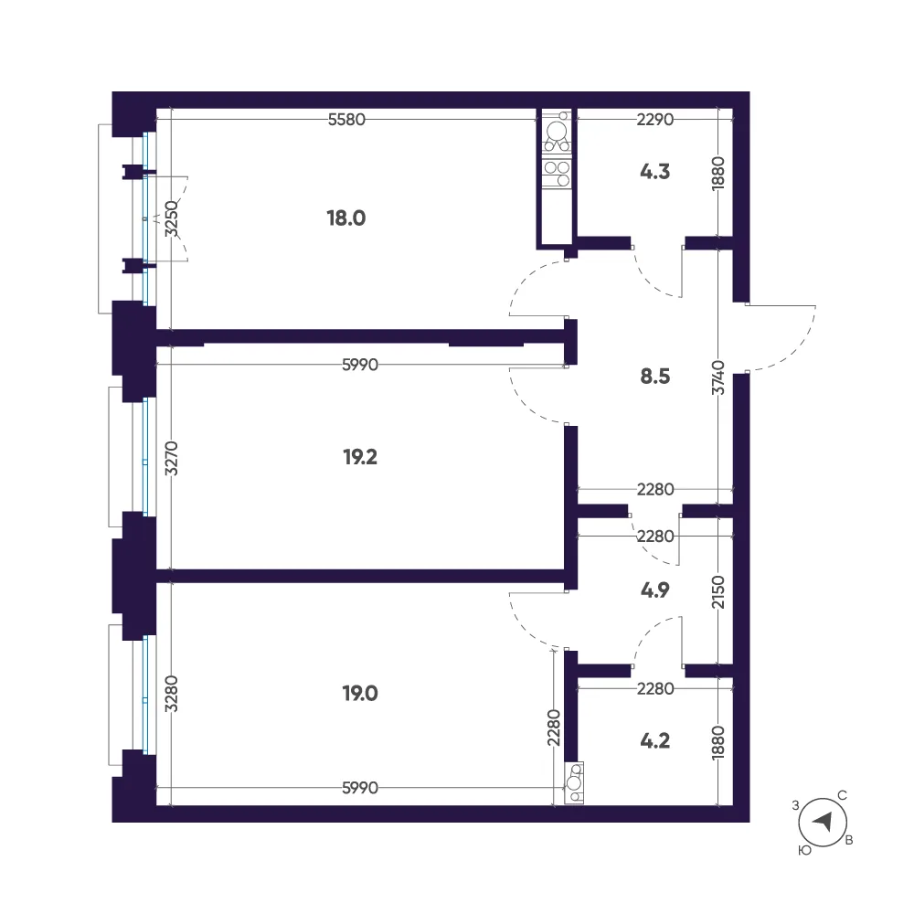 Планировка: Двухкомнатная квартира 78 м² в «Мариинка Deluxe»