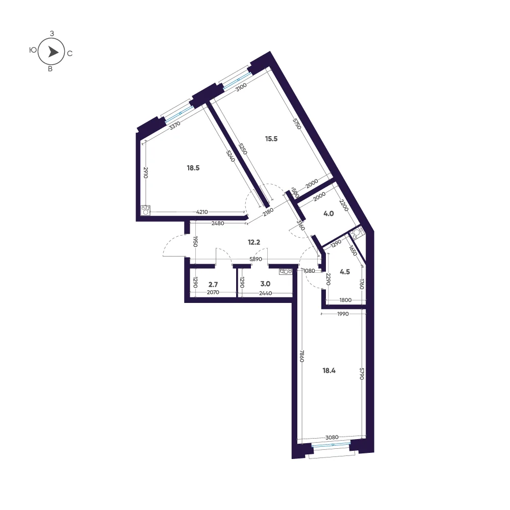 Планировка: Двухкомнатная квартира 79 м² в «Мариинка Deluxe»