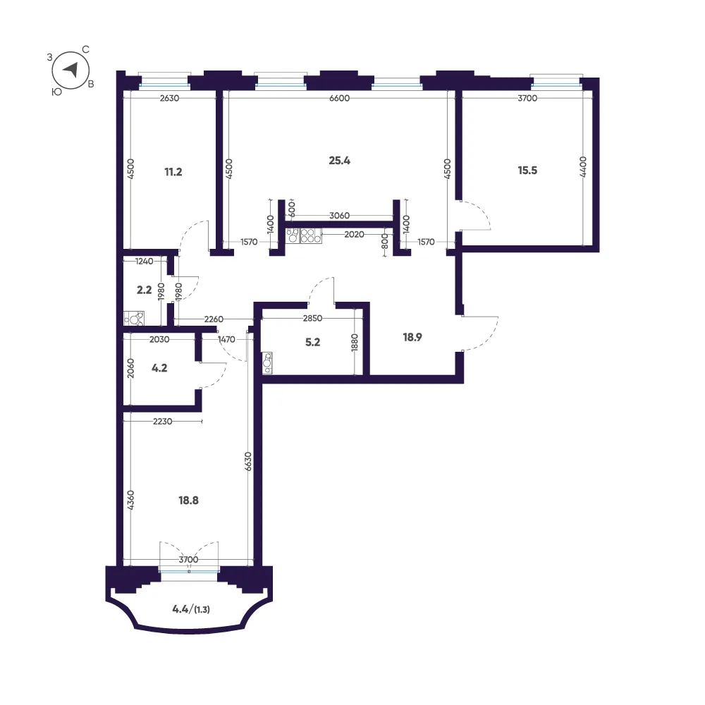 Планировка: Трёхкомнатная квартира 103 м² в «Мариинка Deluxe»