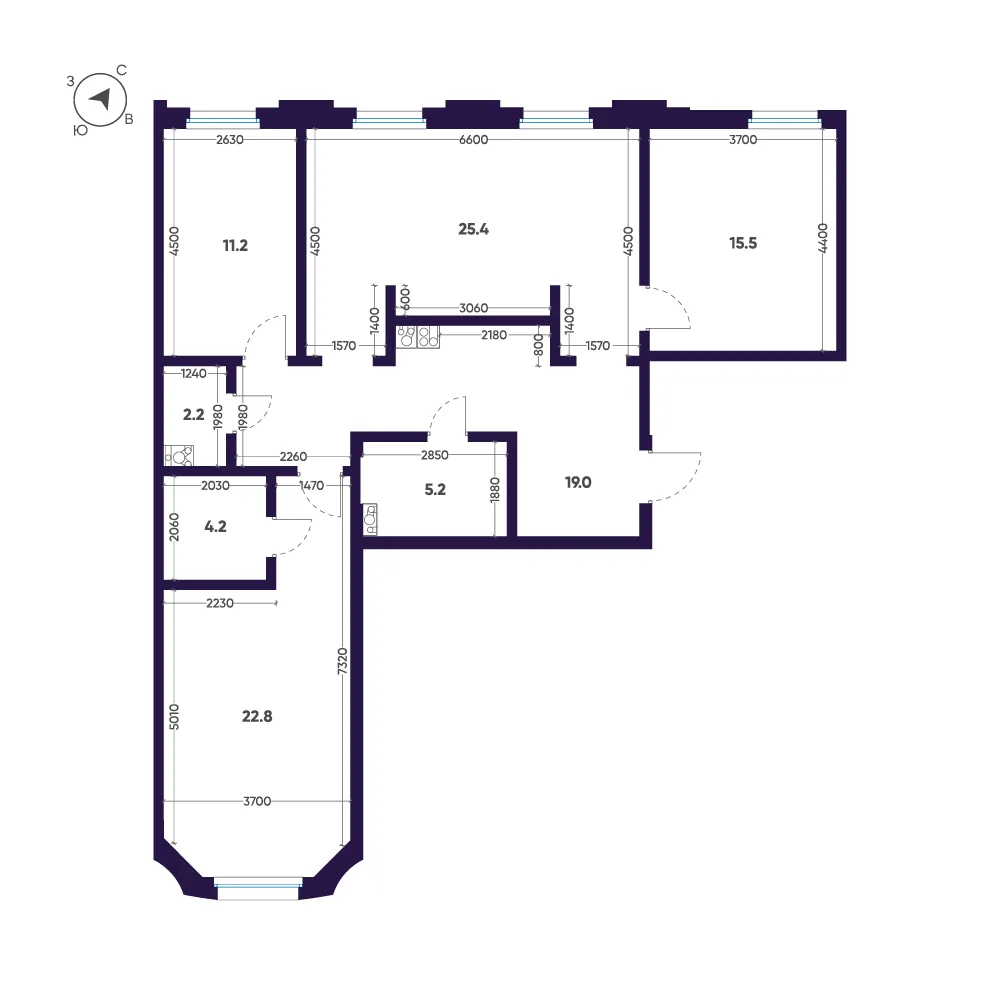 Планировка: Трёхкомнатная квартира 106 м² в «Мариинка Deluxe»