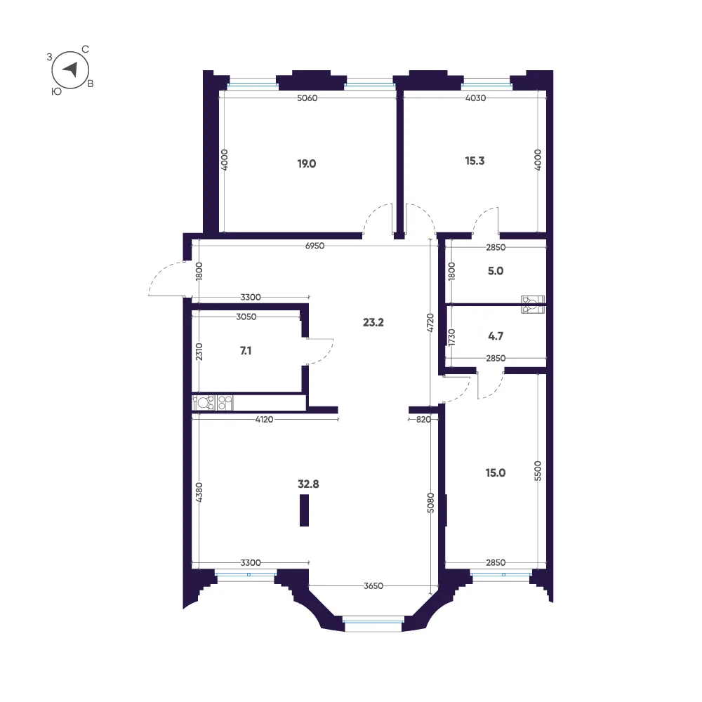 Планировка: Трёхкомнатная квартира 122 м² в «Мариинка Deluxe»