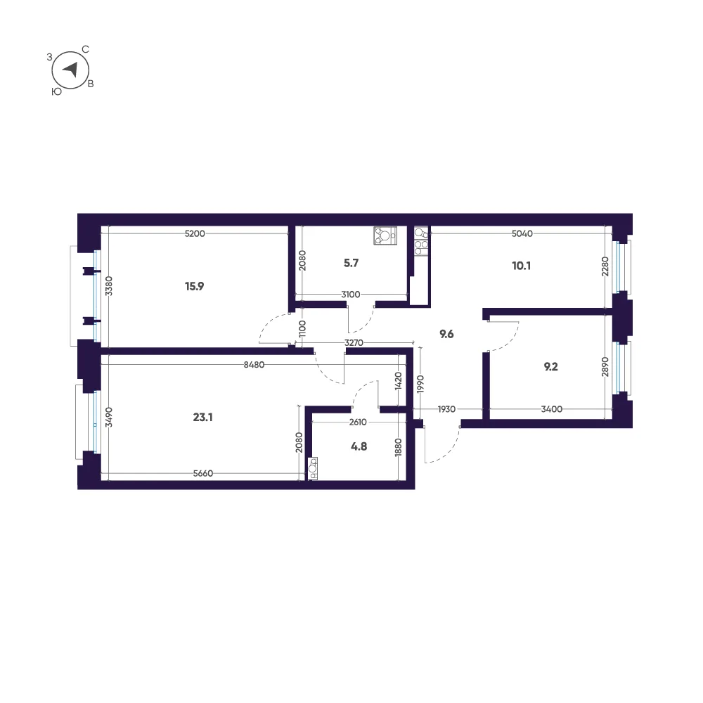 Планировка: Трёхкомнатная квартира 78 м² в «Мариинка Deluxe»