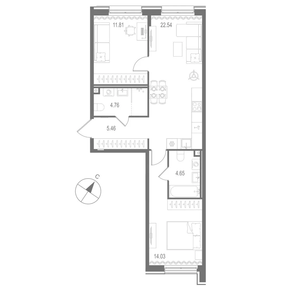 Планировка: Двухкомнатная квартира 63 м² в «Остров Первых»