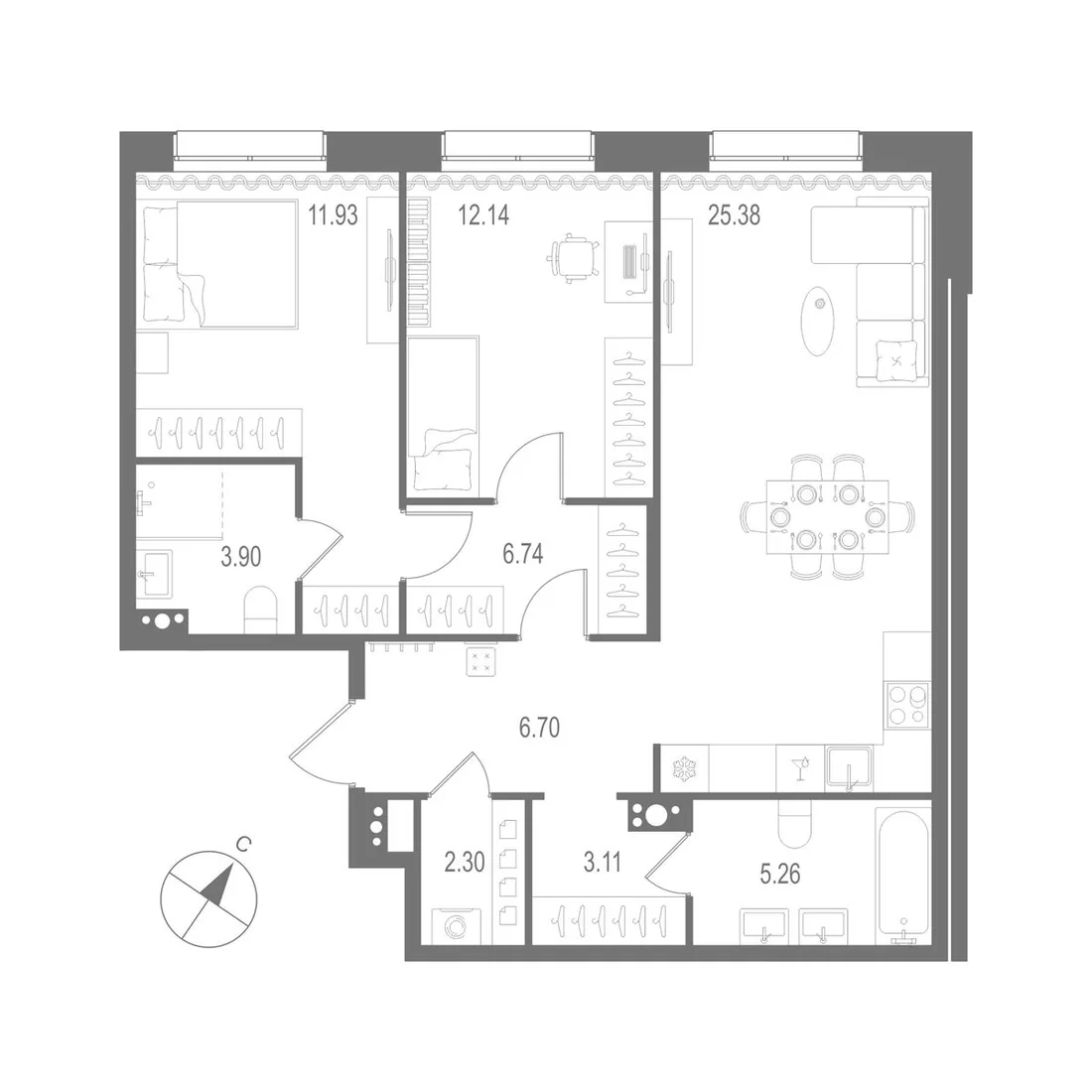 Планировка: Двухкомнатная квартира 78 м² в «Остров Первых»