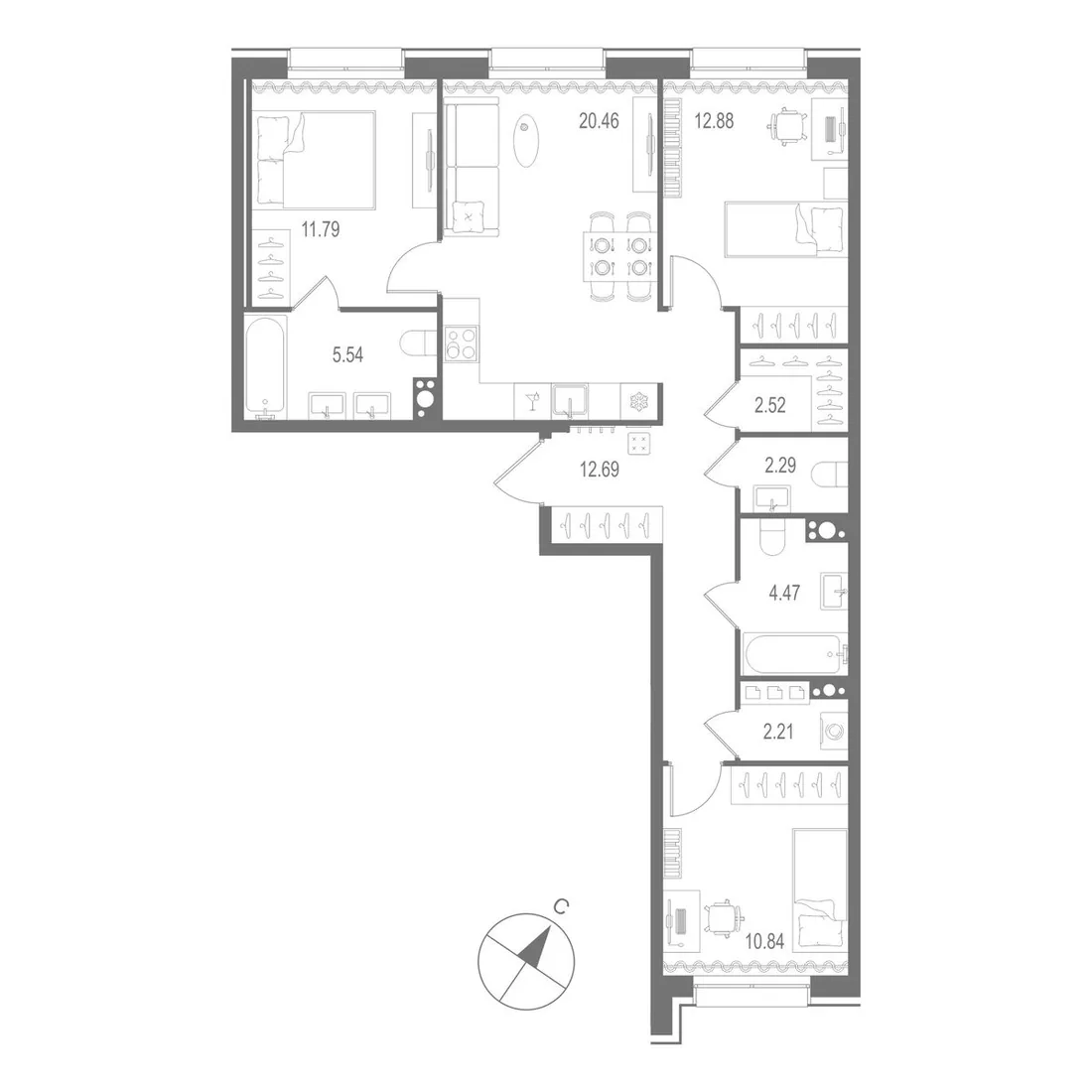 Планировка: Трёхкомнатная квартира 86 м² в «Остров Первых»