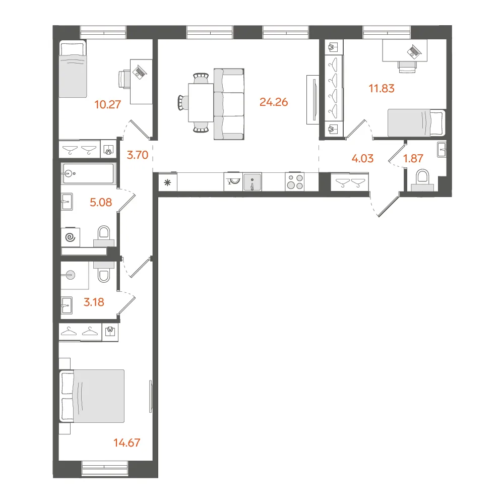 Планировка: Трёхкомнатная квартира 79 м² в «STAVNI Обводный»
