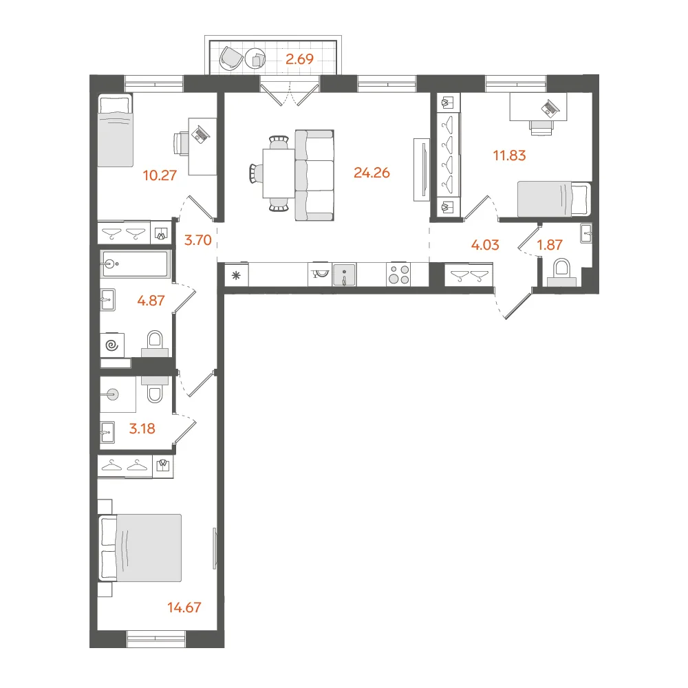Планировка: Трёхкомнатная квартира 80 м² в «STAVNI Обводный»
